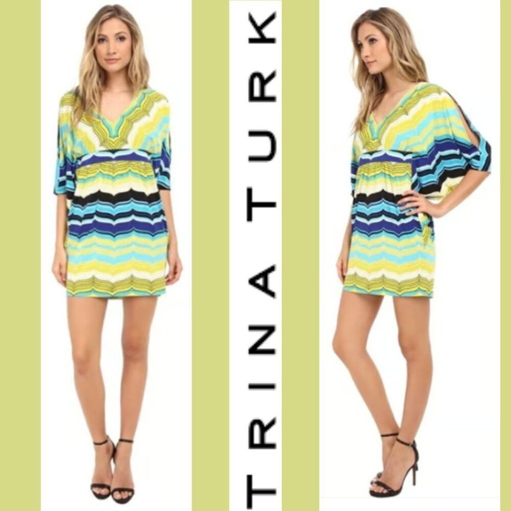 Trina Turk Seren Waved Strpied Jersey Caftan Dress